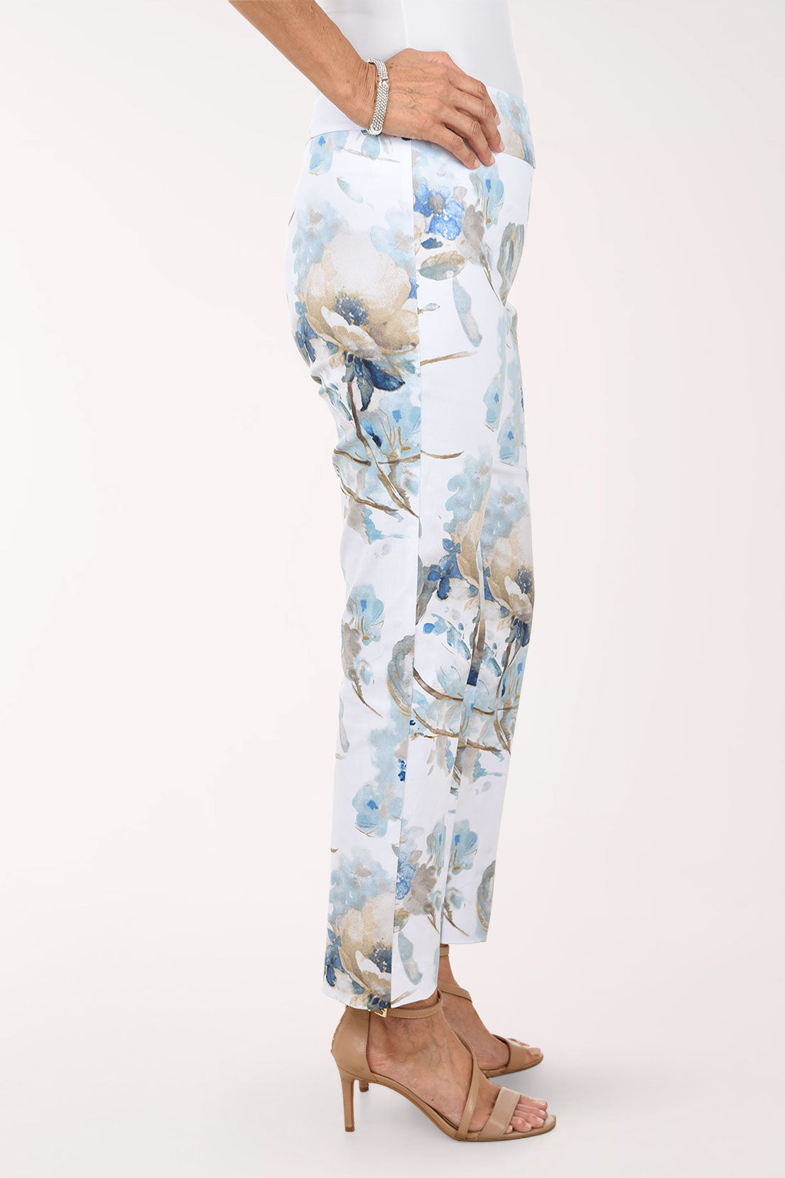 Aqua Floral Pull-On Ankle Pant