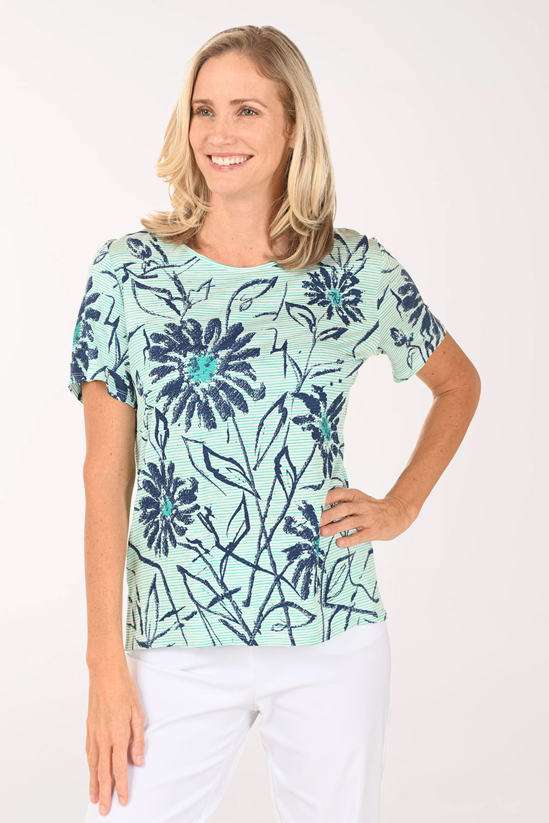 Green Striped Daisy Tee| Southern Lady