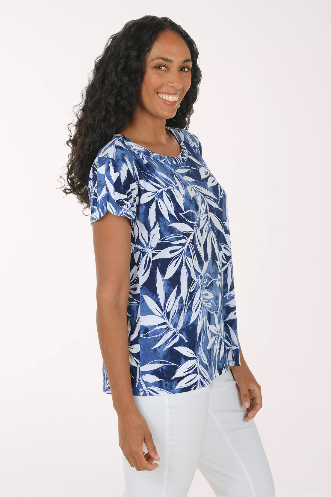 Tonal Leaves Short Sleeve Top