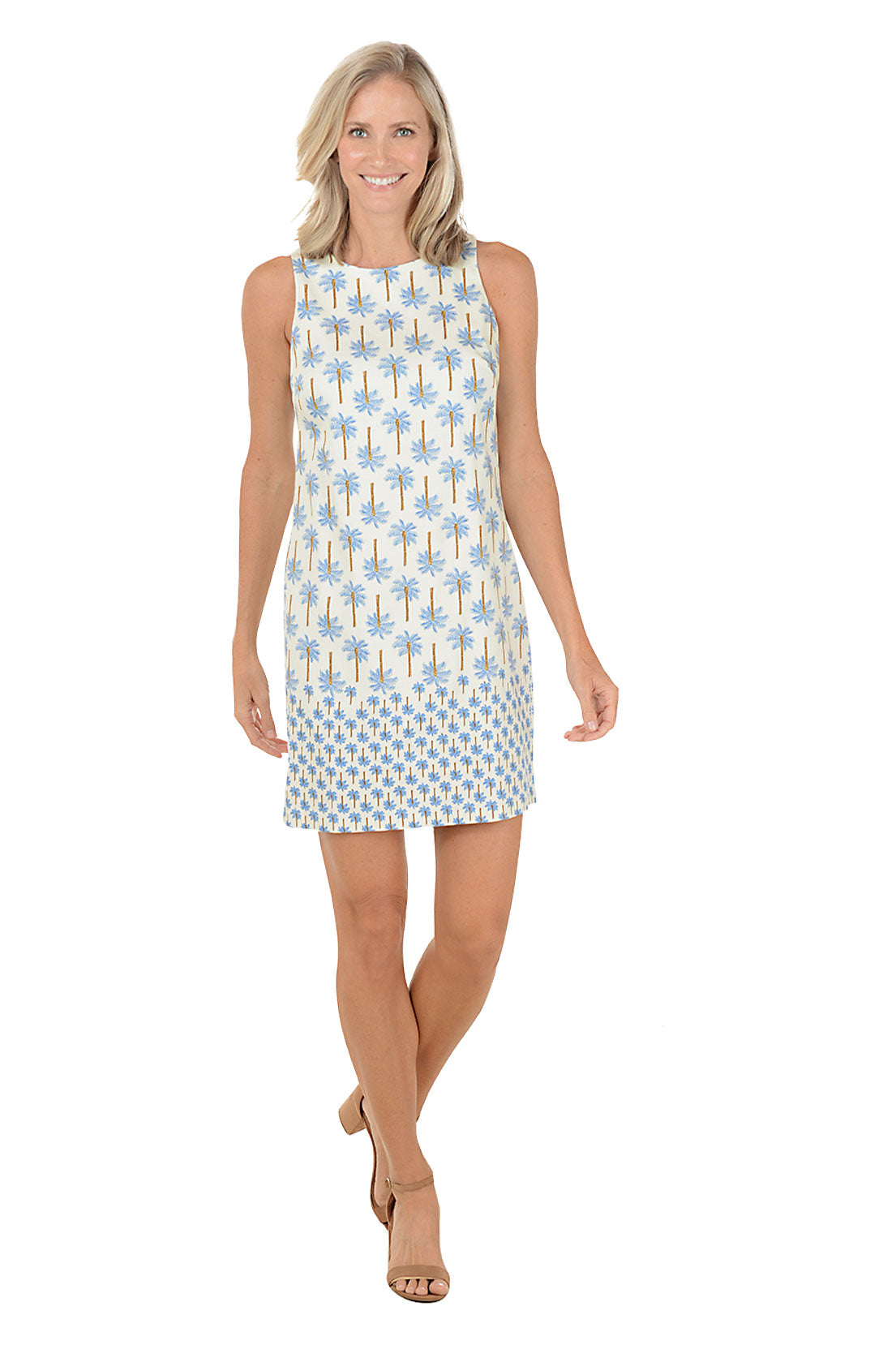 Blue Palm Trees Sleeveless Shift Dress | London Times