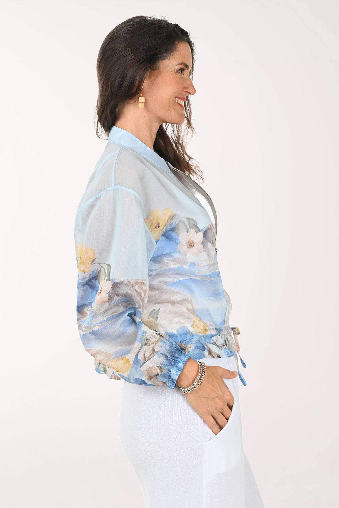 Woman wearing a blue jacket