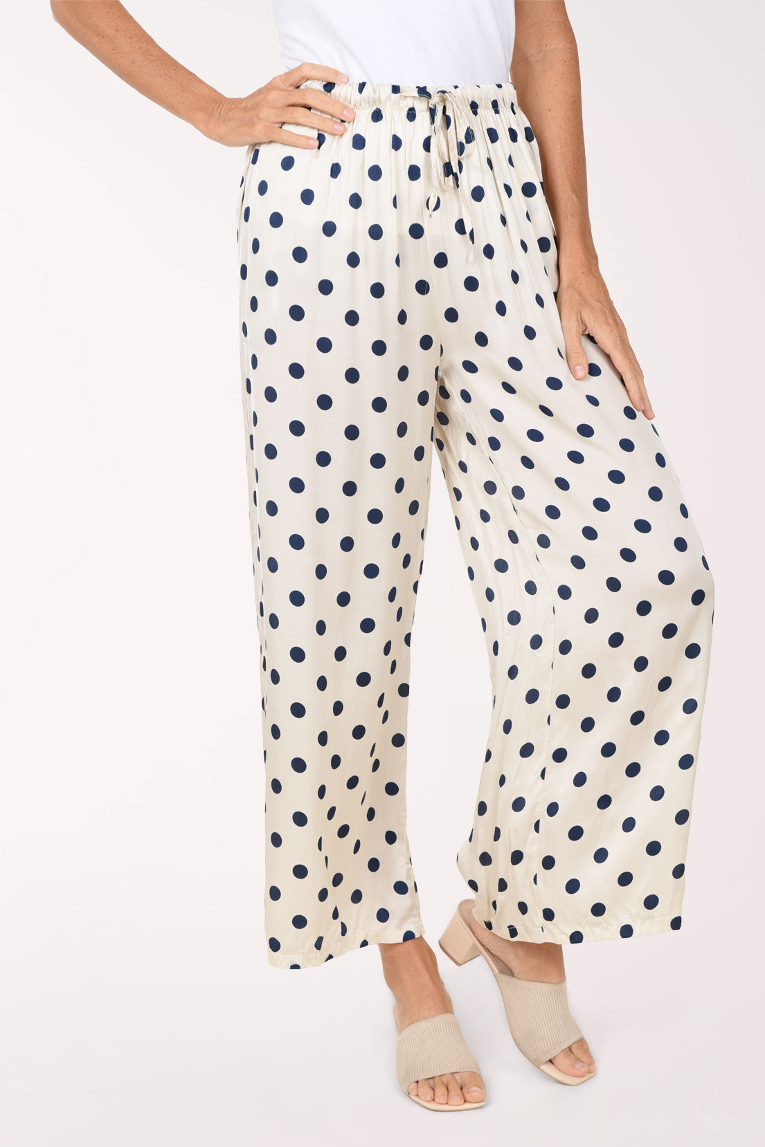 Off-White Polka Dot Satin Palazzo Pant
