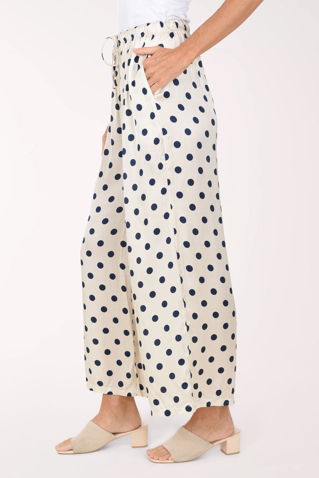 Off-White Polka Dot Satin Palazzo Pant
