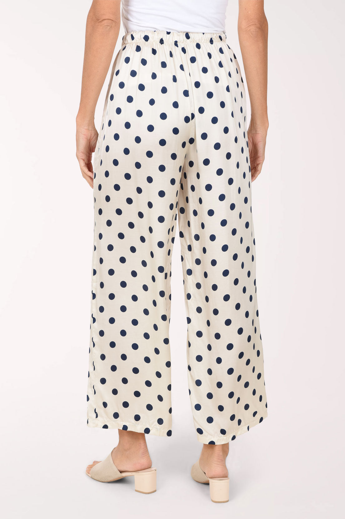 Off-White Polka Dot Satin Palazzo Pant