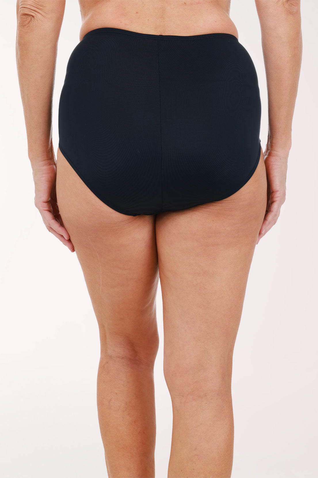 Back view of the black Mid-Rise Swim Brief showing full rear coverage.