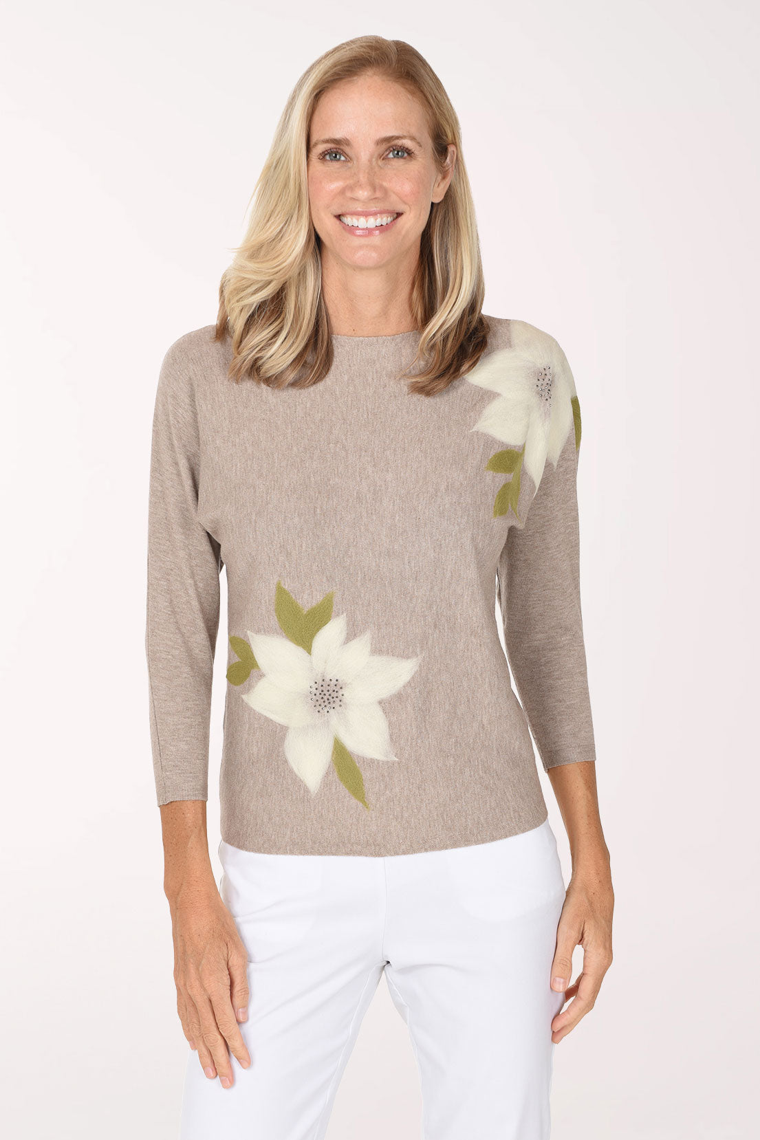 Rhinestone Felted Flower Sweater