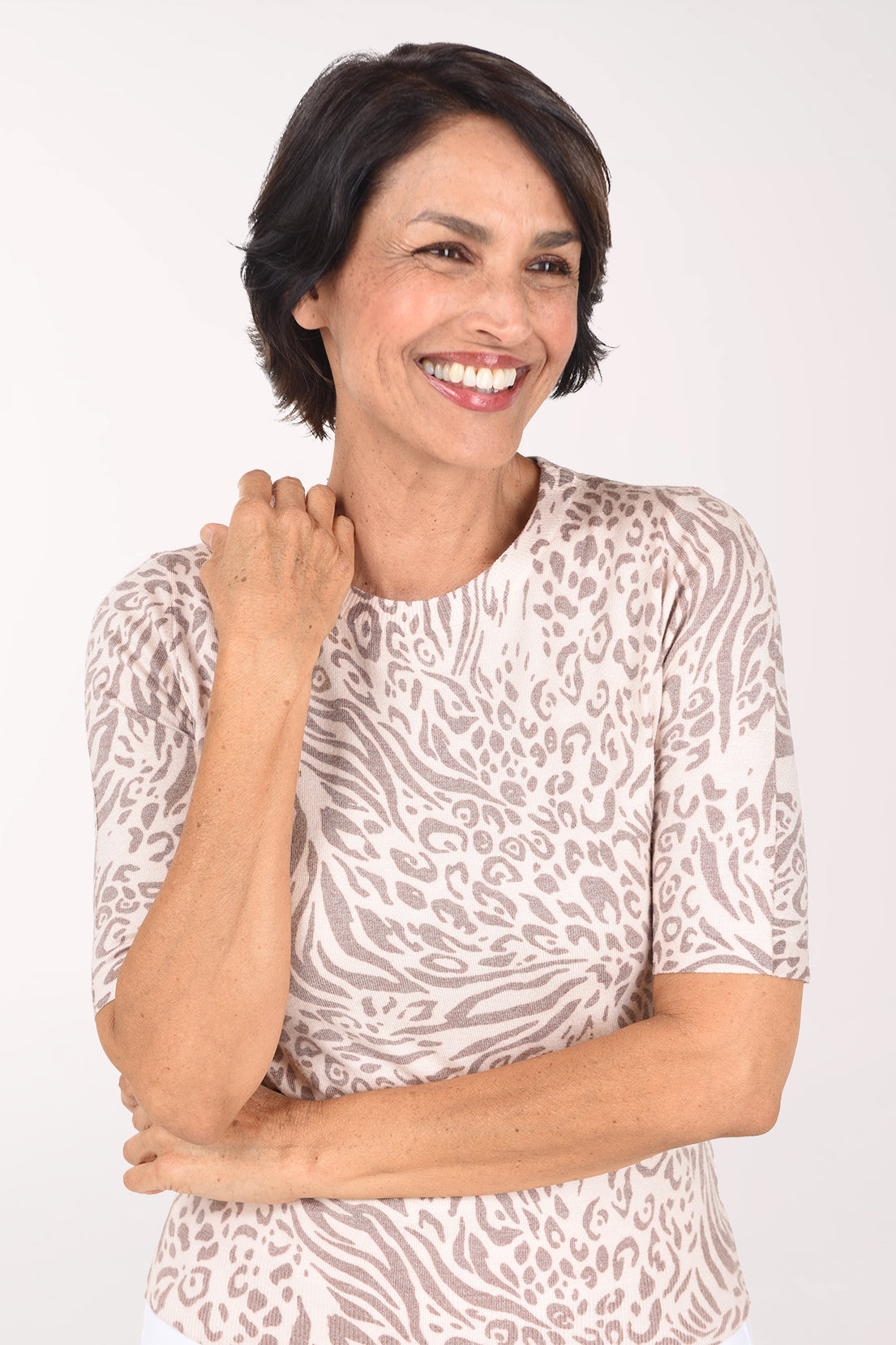 Animal Print Short Sleeve Sweater