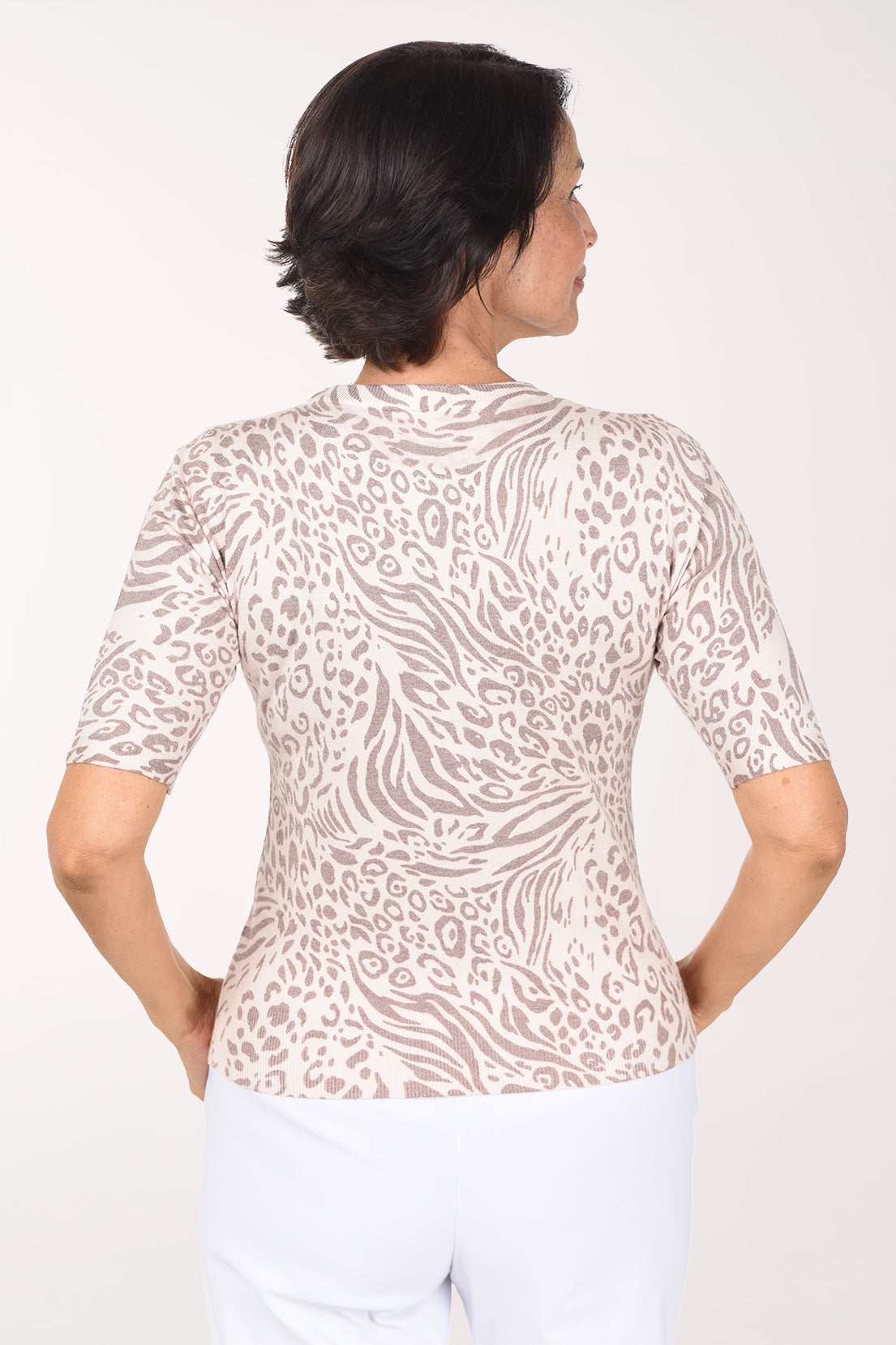 Animal Print Short Sleeve Sweater