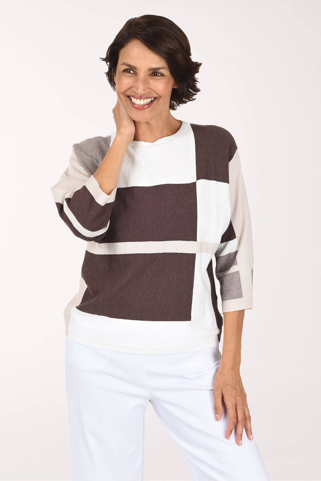Dark Chocolate Color Block 3/4 Sleeve Sweater
