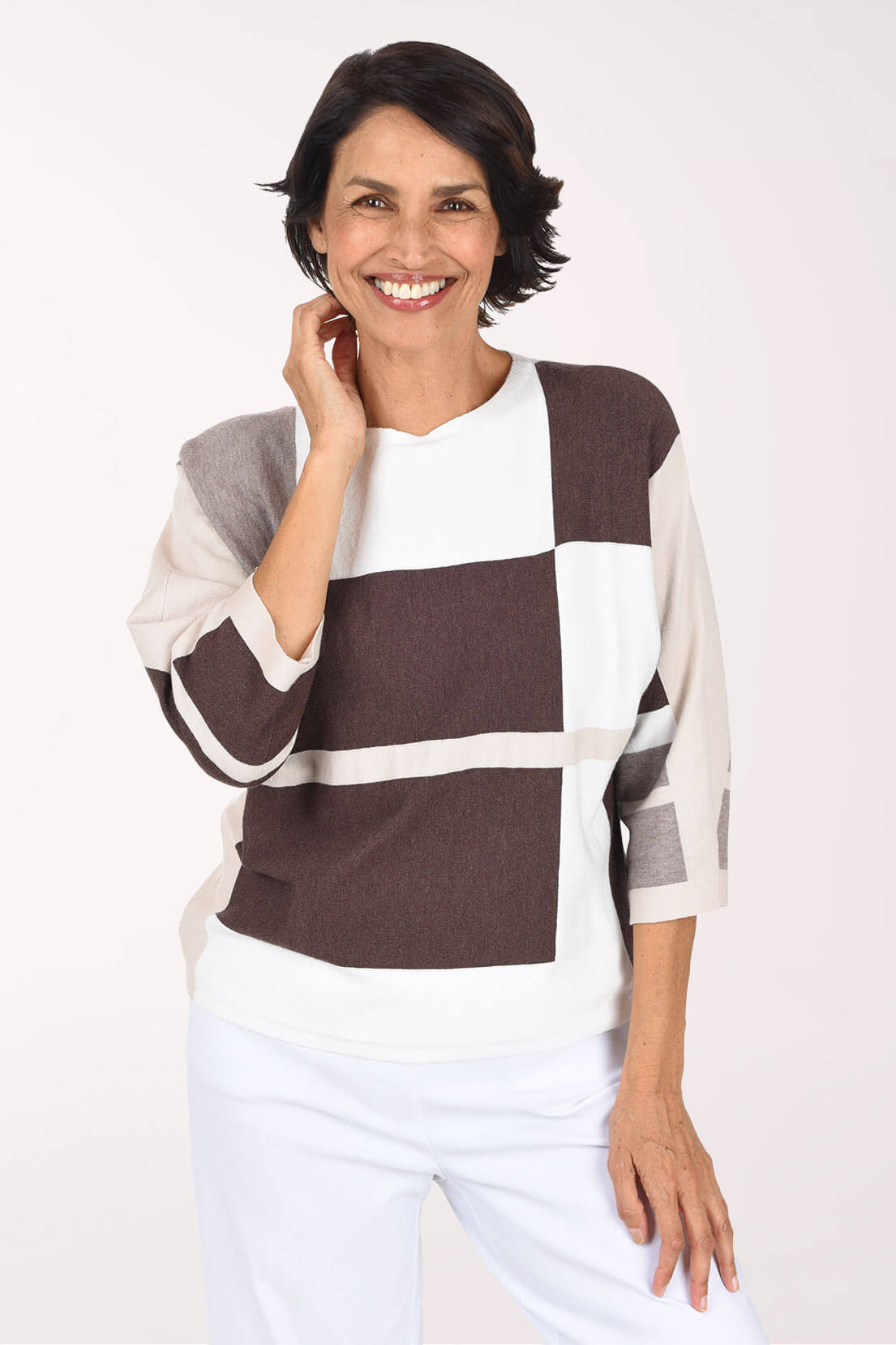 Dark Chocolate Color Block 3/4 Sleeve Sweater
