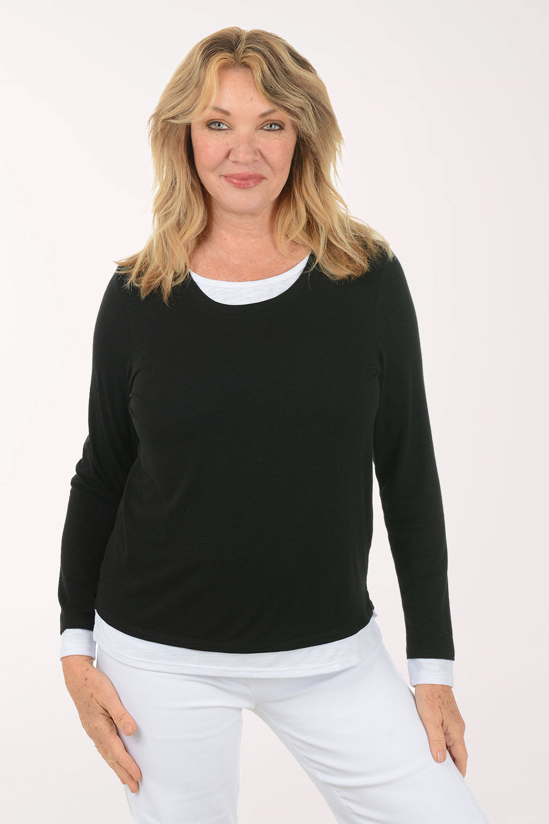 Layered Long Sleeve Slub Knit Top | Nally and Millie