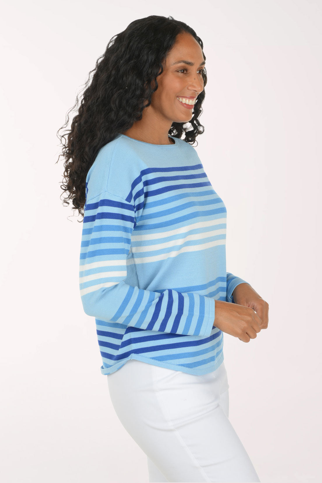 Sky Gradient Striped Boatneck Sweater
