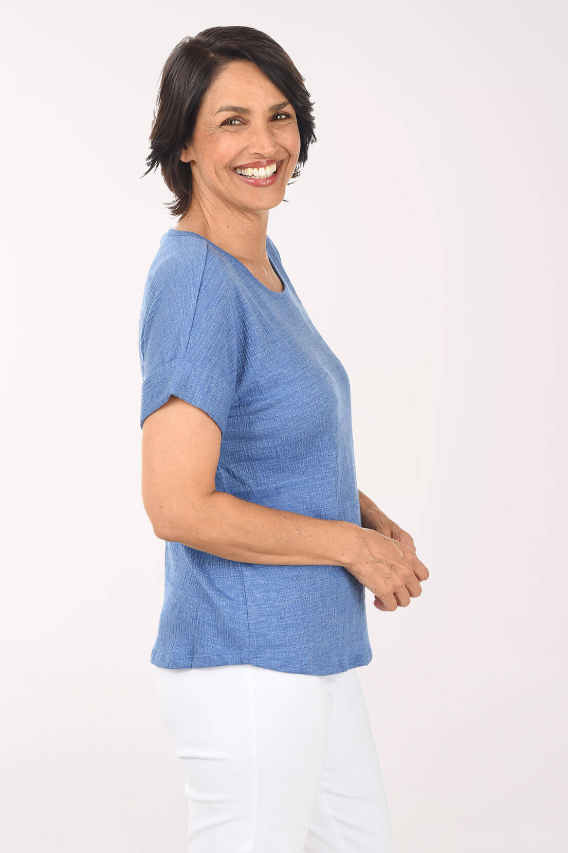 Slub Knit Button Back Short Sleeve Top