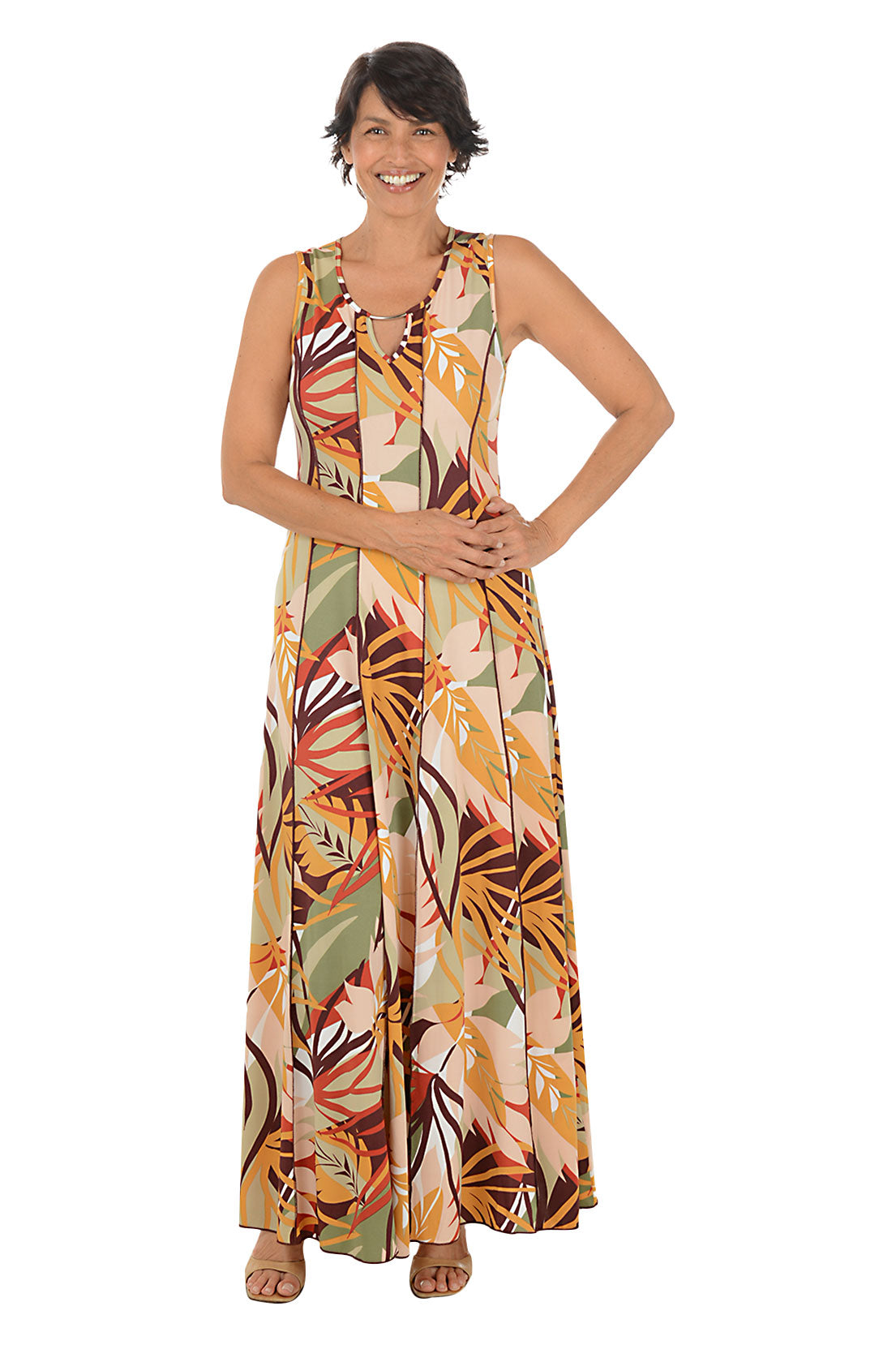 Bold Jungle Sleeveless Seamed Maxi Dress - Olive/Mustard - Size XL - by Sami and Jo Bold Jungle Sleeveless Seamed Maxi Dress - Olive/Mustard - Size XL - by Sami and Jo