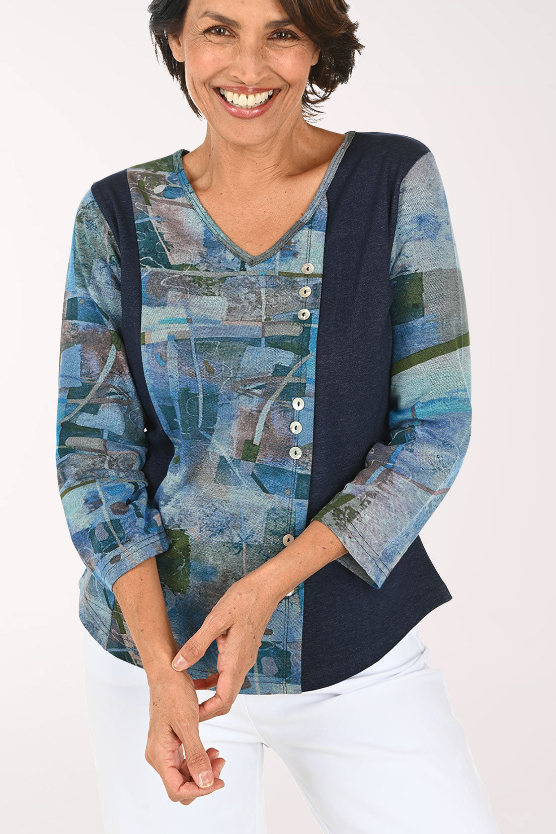 Emily V-Neck Offset Button Top