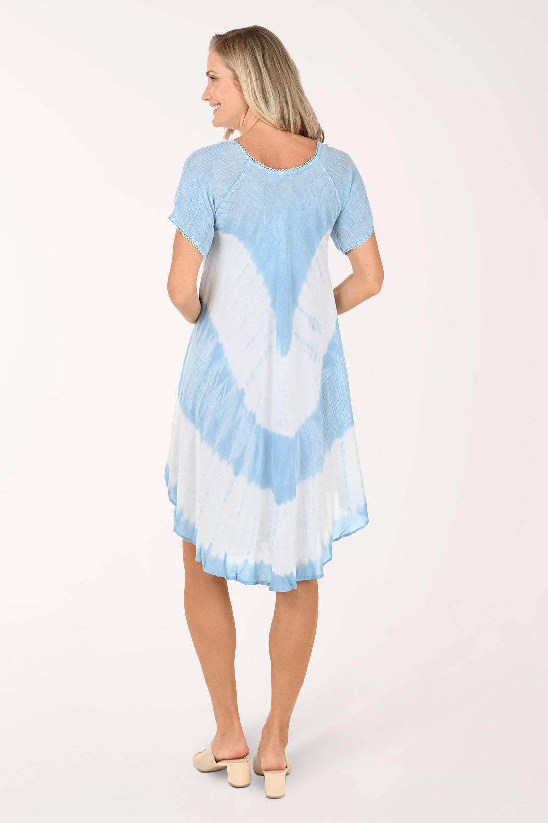 Chambray Tie-Dye Lace-Up Neck Dress
