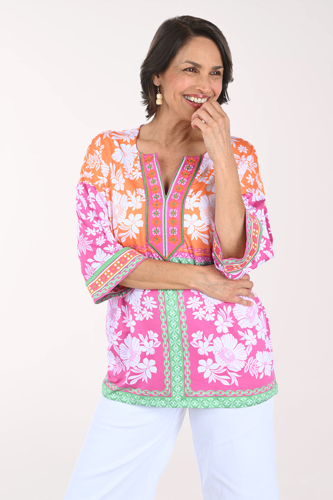 Hothouse Florals Embroidered Neck Tunic | Ruby Rd.
