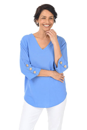 Triple Button Sleeve Crinkle Top