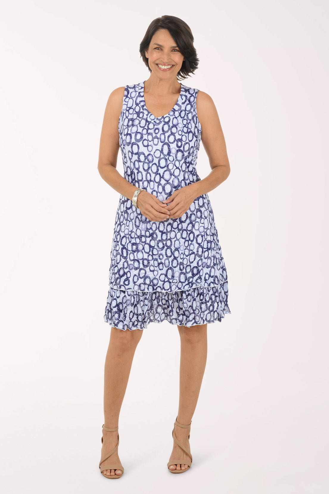 knee length dresses for ladies Purple Loops Crinkle Layered Sleeveless Dress