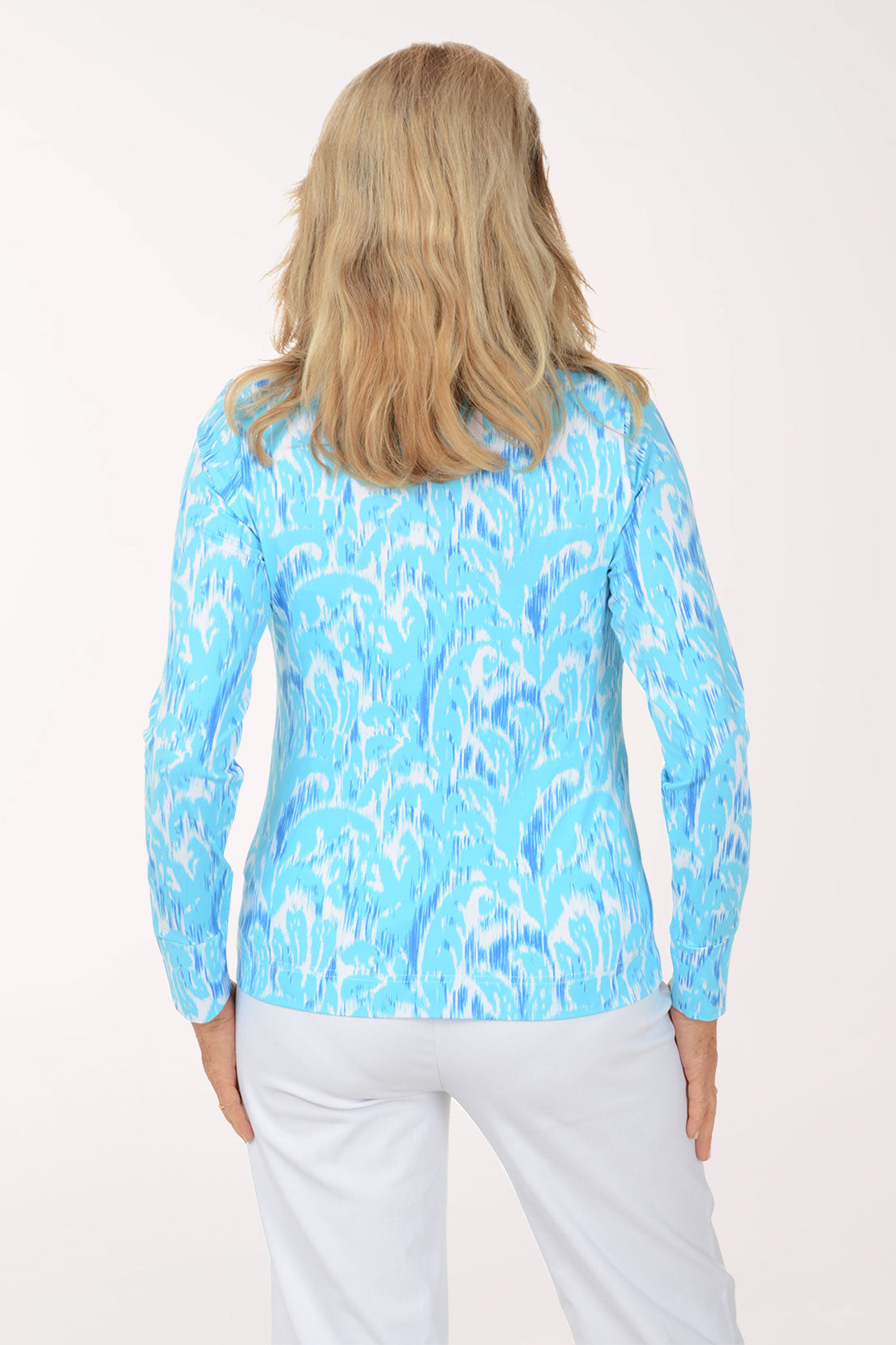 Dream Blue Ikat UPF50 Quarter Zip Top
