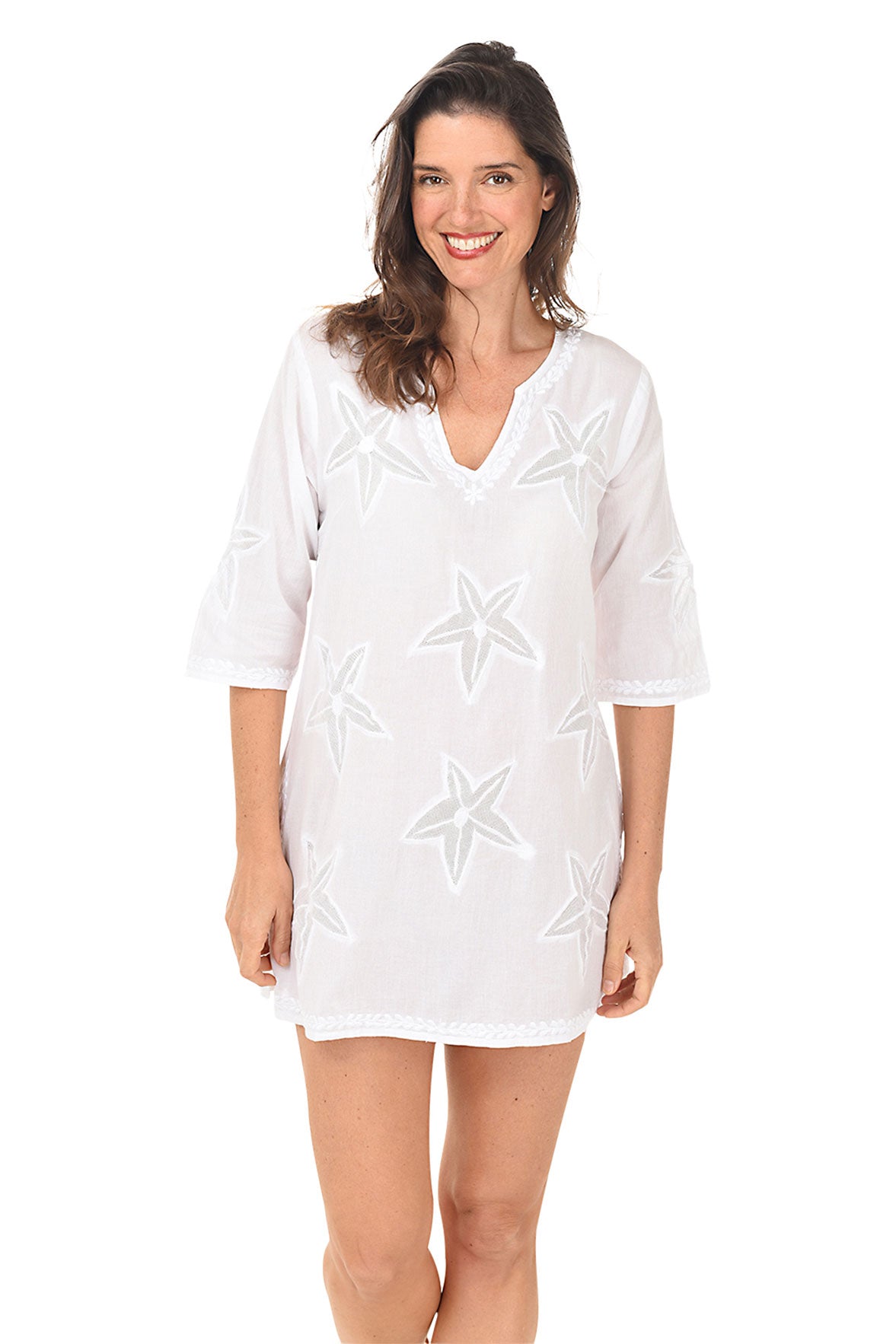 Embroidered Starfish Cotton Tunic Cover-Up by Sunny Oceans