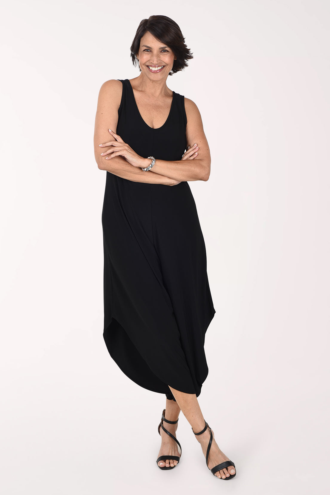 Tiana B Solid Sleeveless Wide Leg Jumpsuit, front view, black