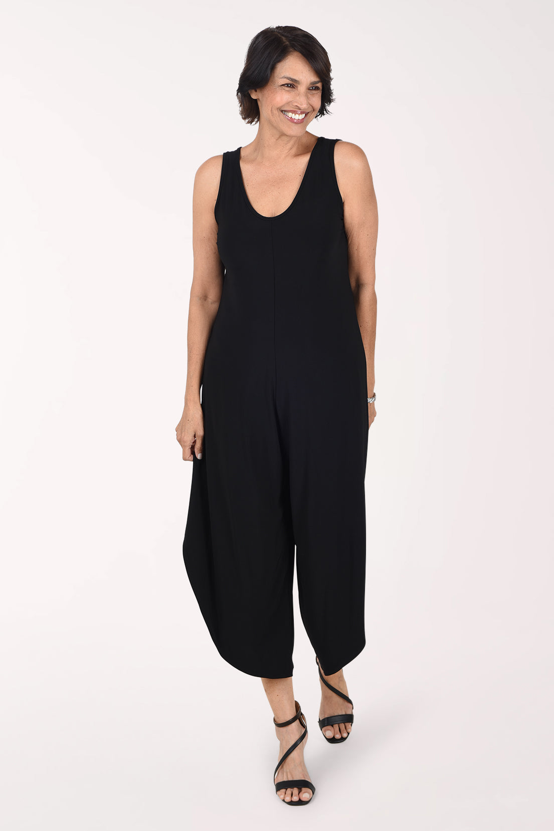 Tiana B Solid Sleeveless Wide Leg Jumpsuit, front view, black