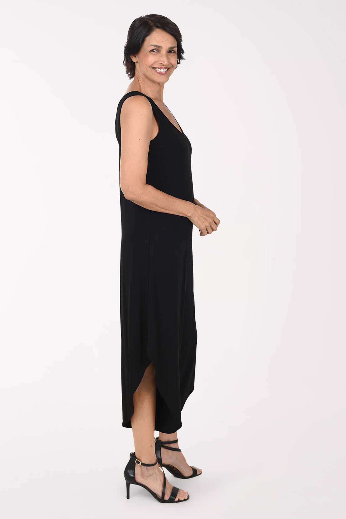 Tiana B Solid Sleeveless Wide Leg Jumpsuit, side view, black