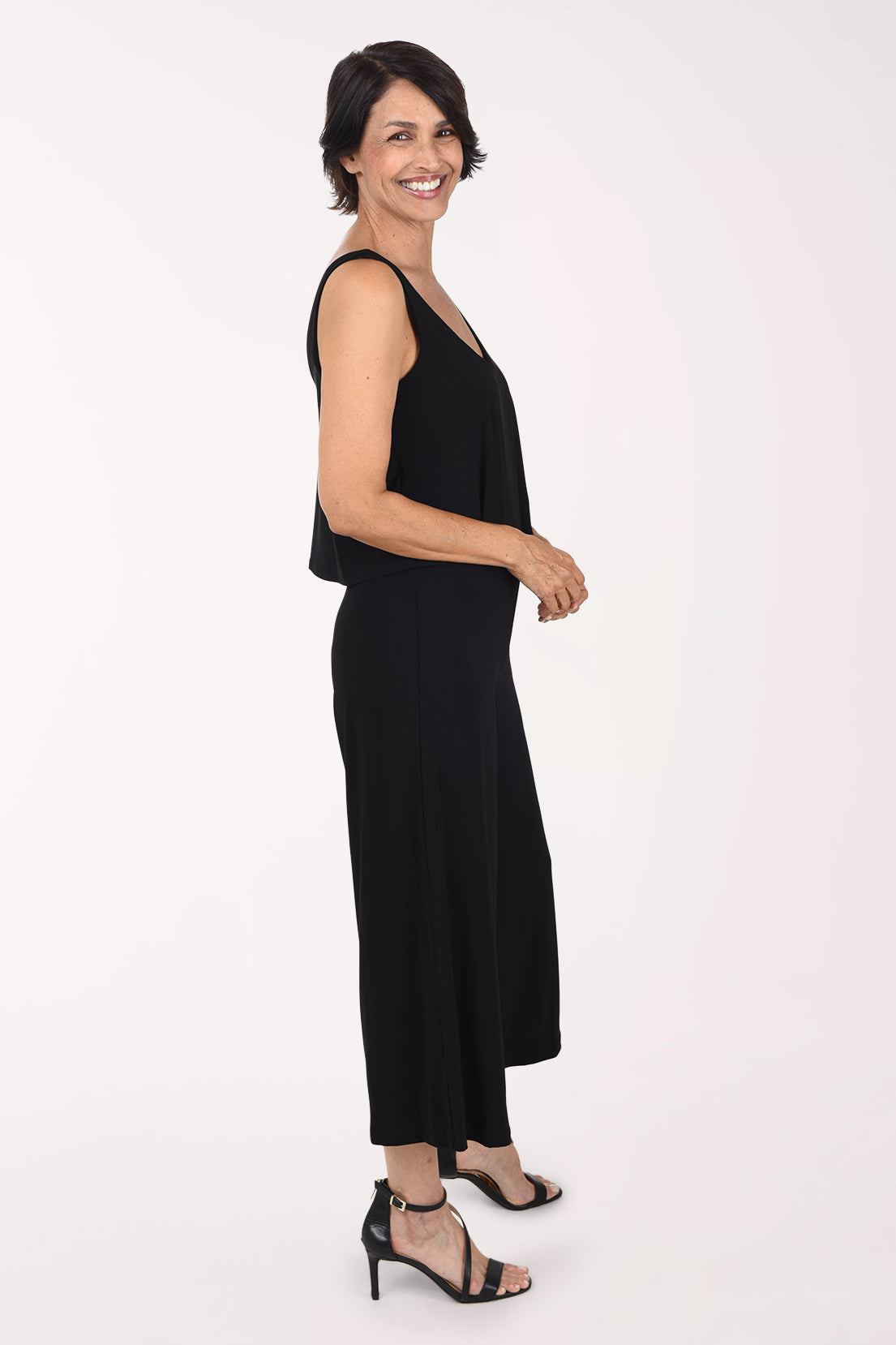 Tiana B Sleeveless Popover Jumpsuit, side view, black