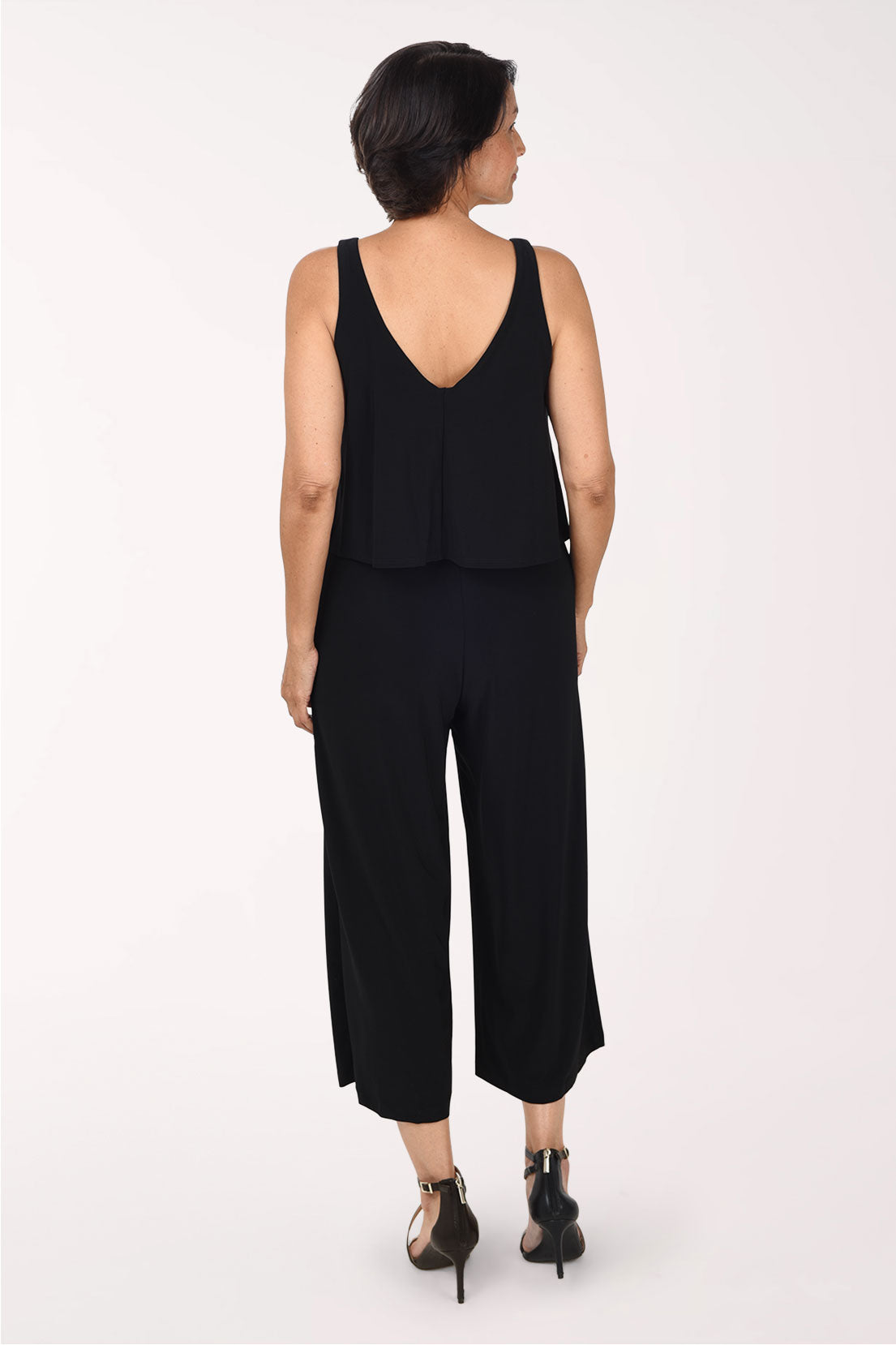 Tiana B Sleeveless Popover Jumpsuit, back view, black