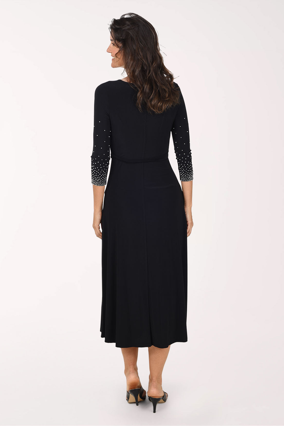 Tiana B Beaded 3/4 Sleeve Midi Dress, back view, black