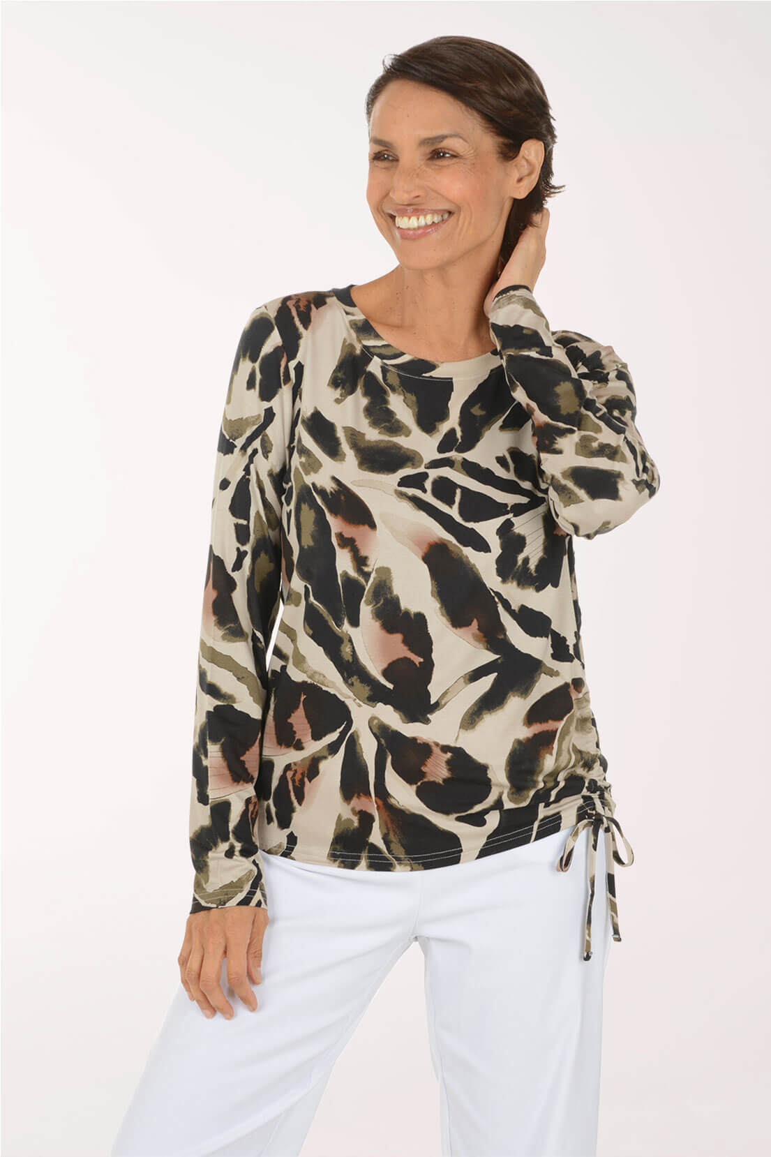 Dry Sand Floral Side Ruched Top