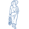Outline of a person sitting with a bag on a black background