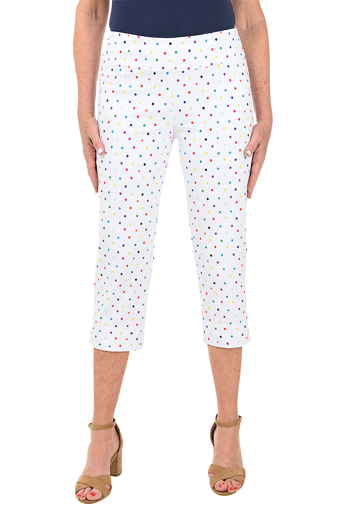 Petite White Rainbow Dots Pull-On Crop Pant