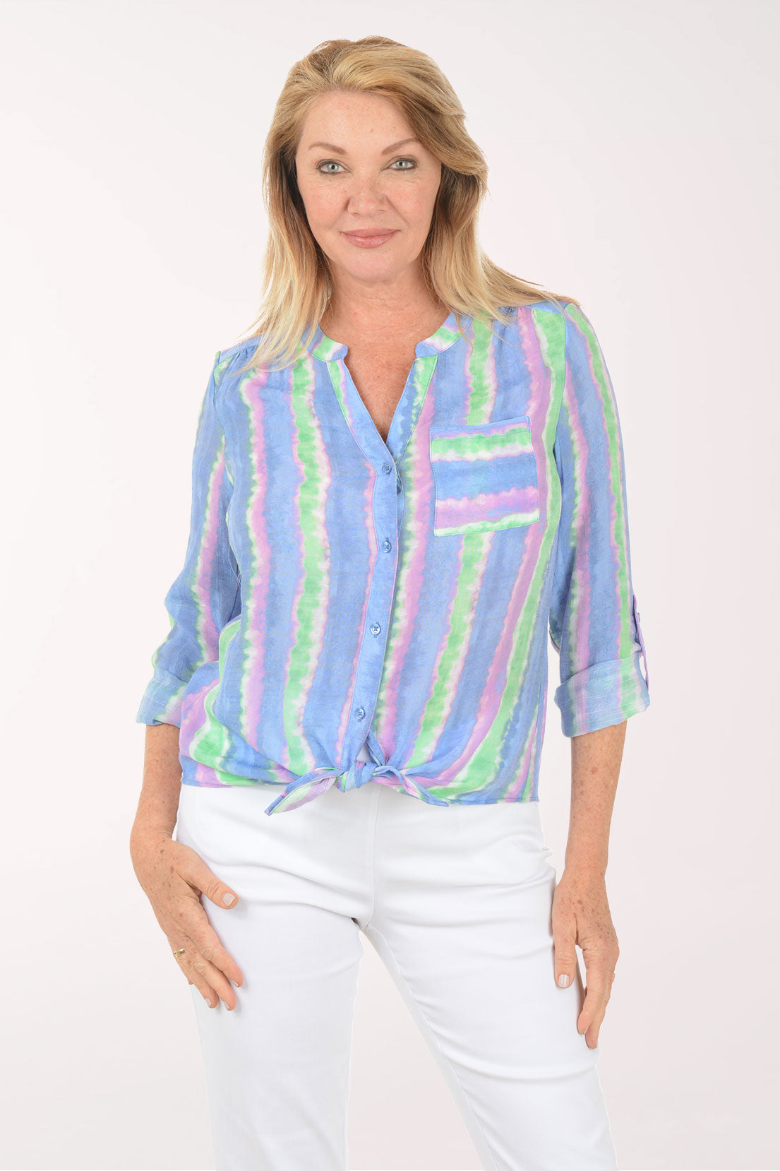 Violet Striped Button-Front Blouse | Zac and Rachel