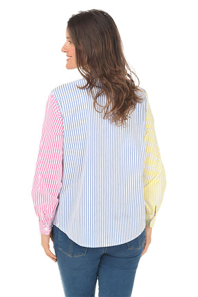 Petite Colorblock Striped Long Sleeve Shirt