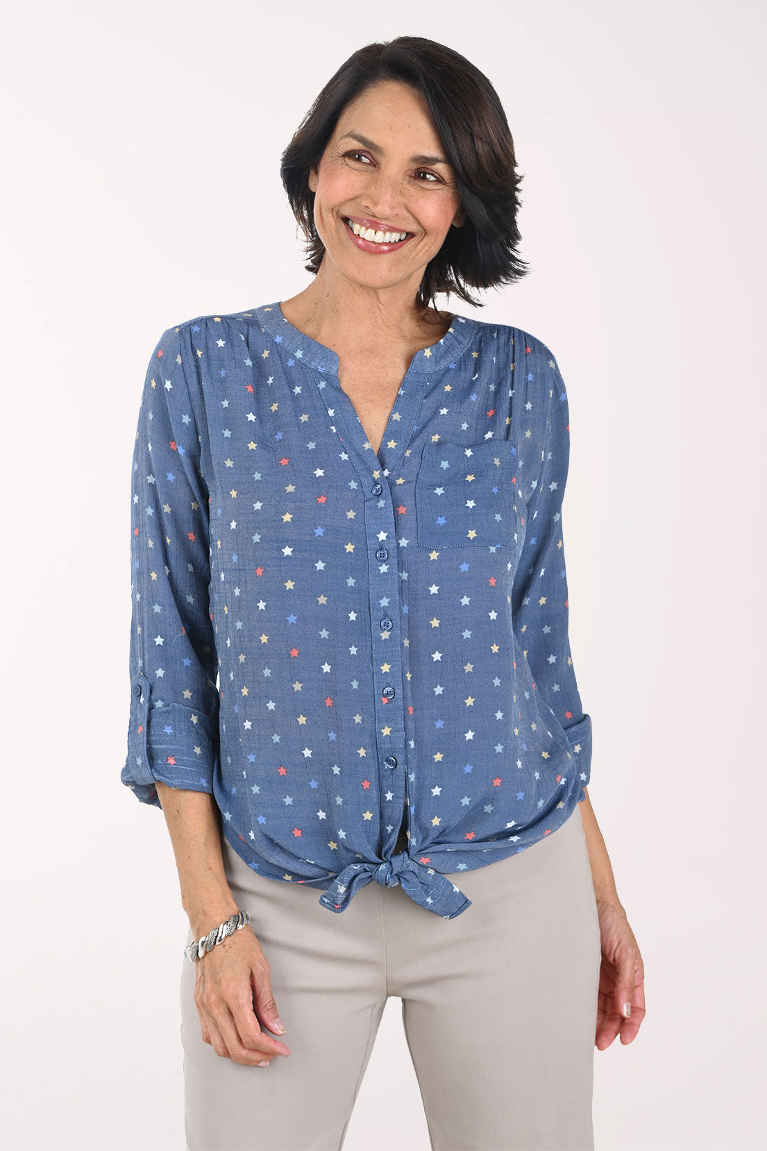 Americana Navy Stars Button-Front Blouse | Zac and Rachel