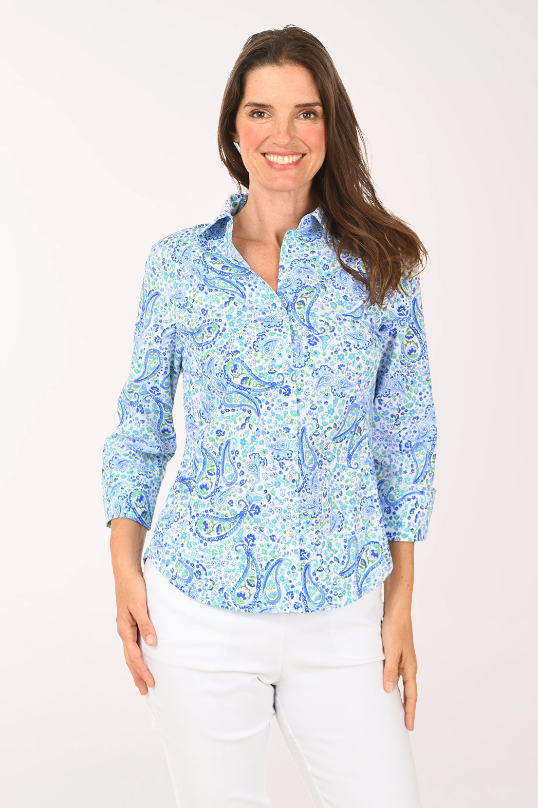 Women Zac & Rachel 3/4 Sleeve Paisley Casual Button Down XL Purple