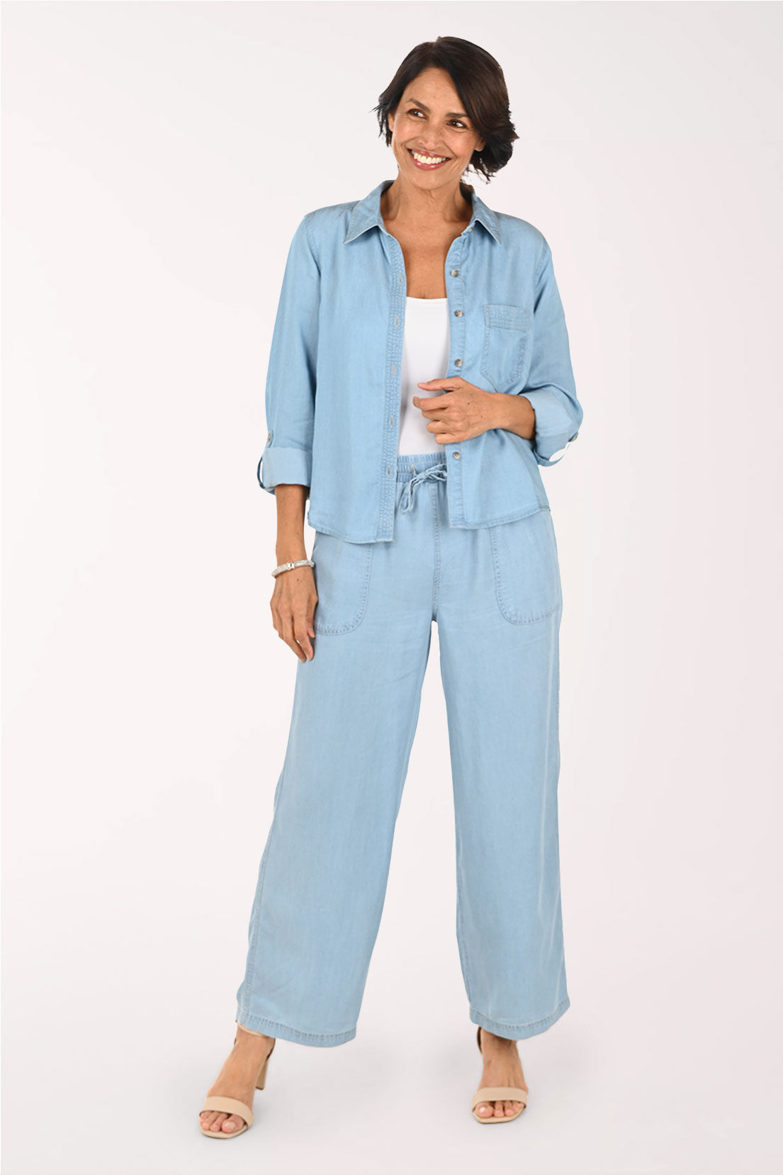 Lyocell Denim Drawstring Wide Leg Pant | Zac and Rachel