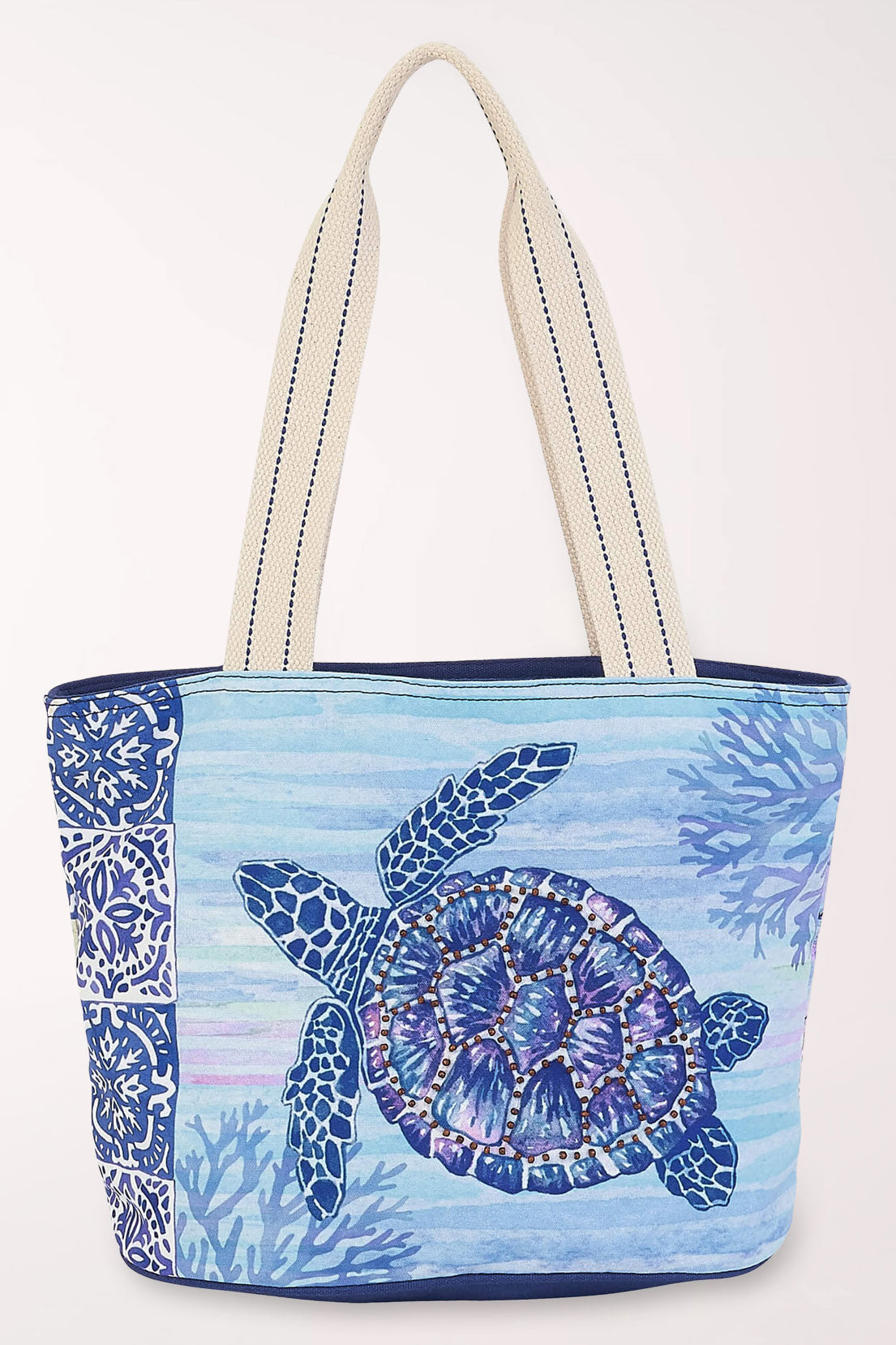 Blue tote bag with a sea turtle