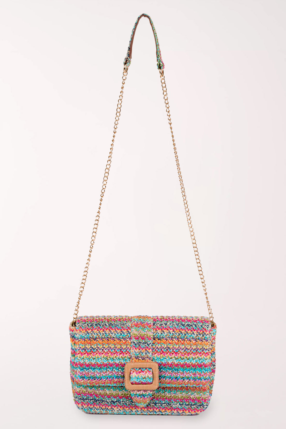Multicolor Straw Snap Buckle Crossbody Bag | Sun and Sand