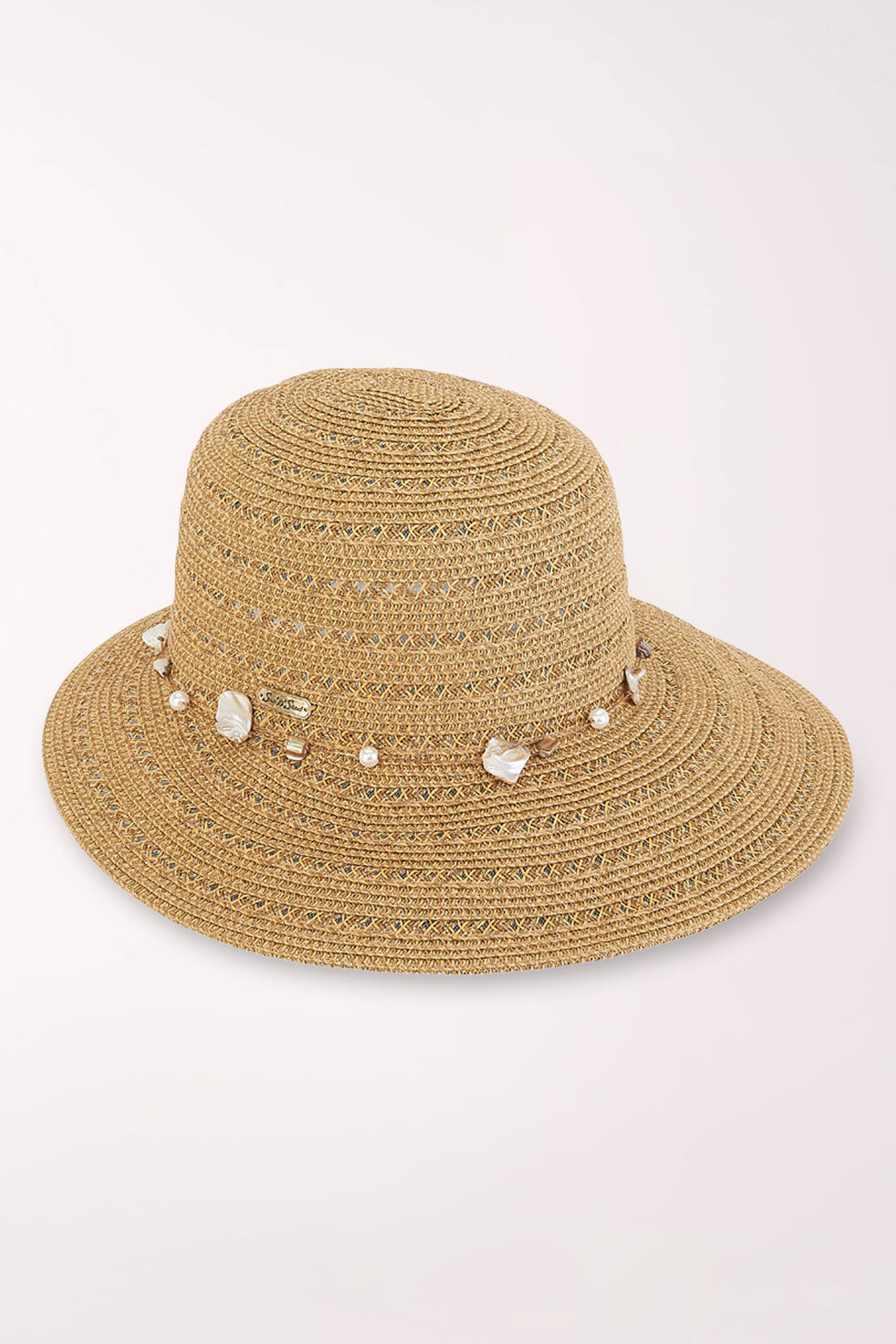 Woven sun hat with shell accents