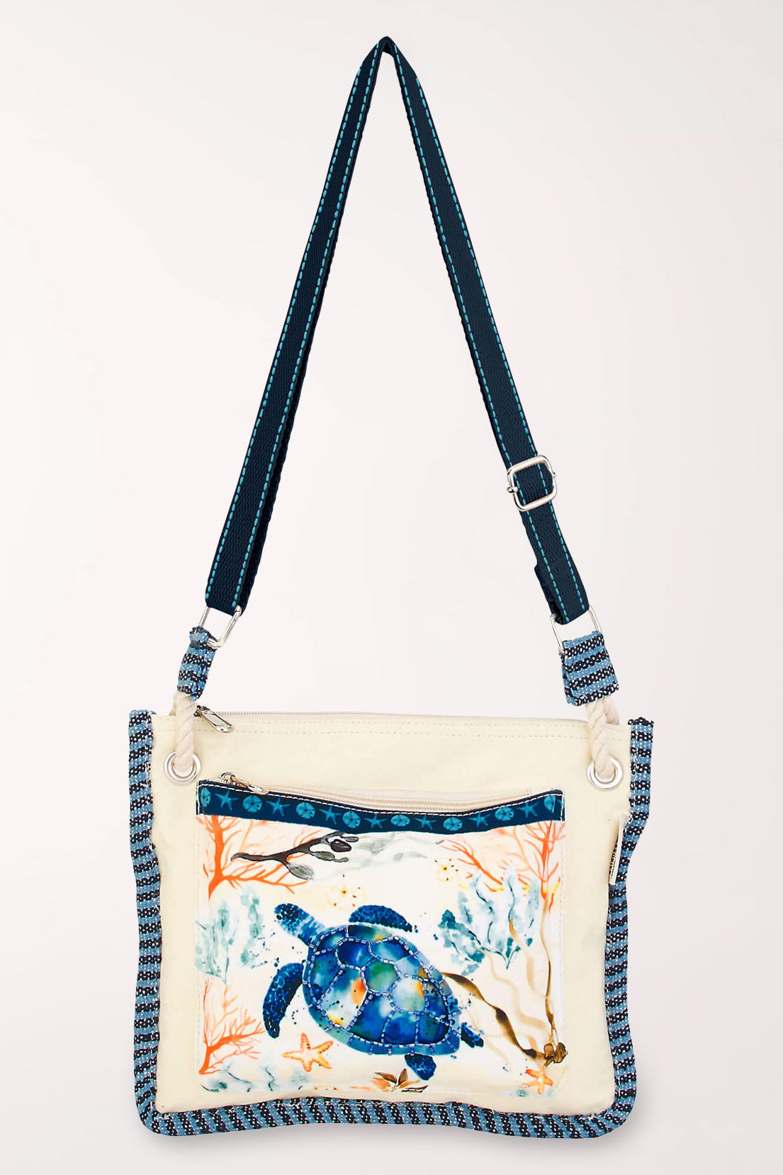 Beaded Sea Turtle Canvas Crossbody Bag | Sun and Sand