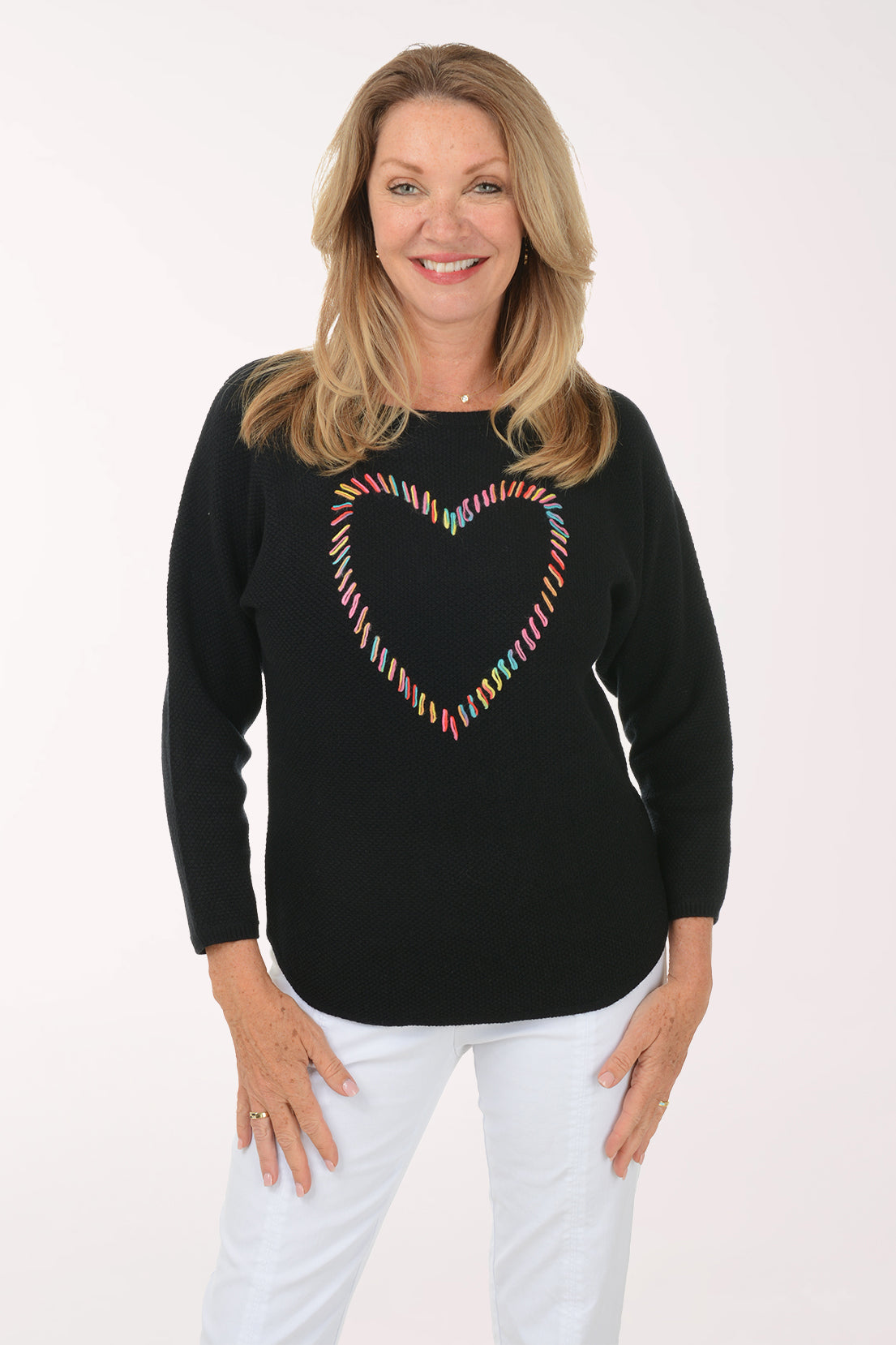 Rainbow Heart Dolman Sleeve Sweater