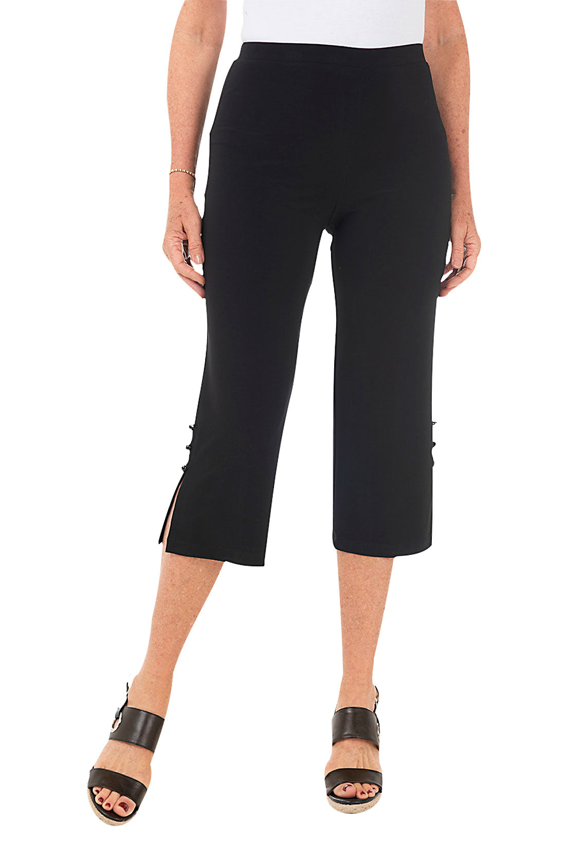 Leg Wide Capri Button Pant Triple