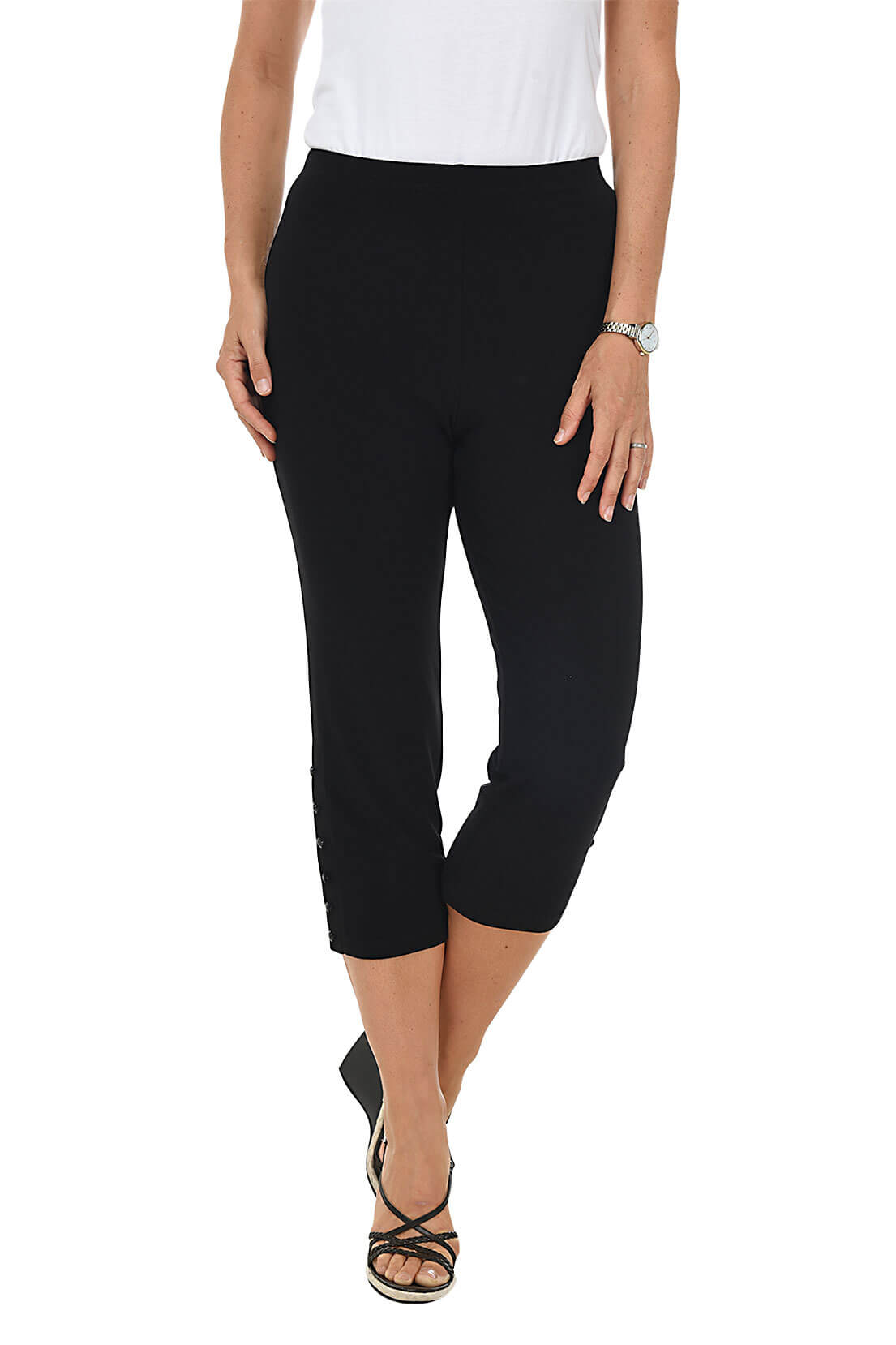 Pull-On Side Button Capri Pant - Black - Size 4 - by Bali Pull-On Side Button Capri Pant - Black - Size 4 - by Bali