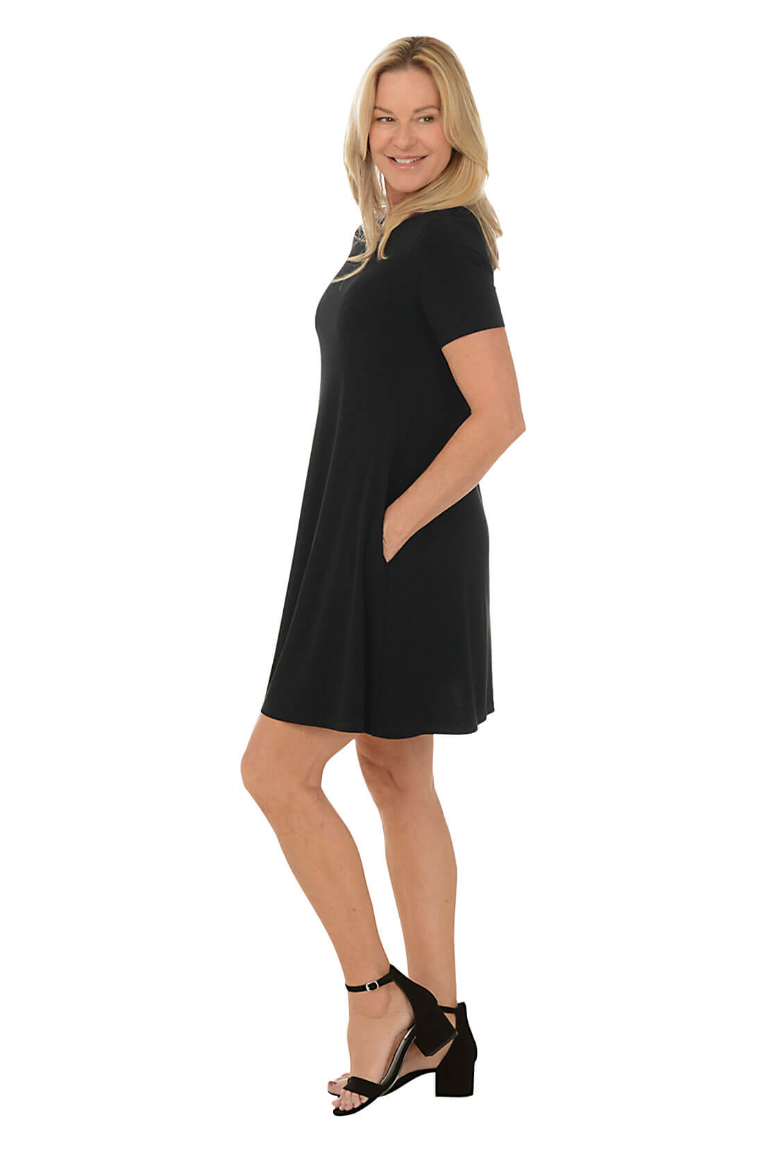 Solid Stretch Short Sleeve Dress