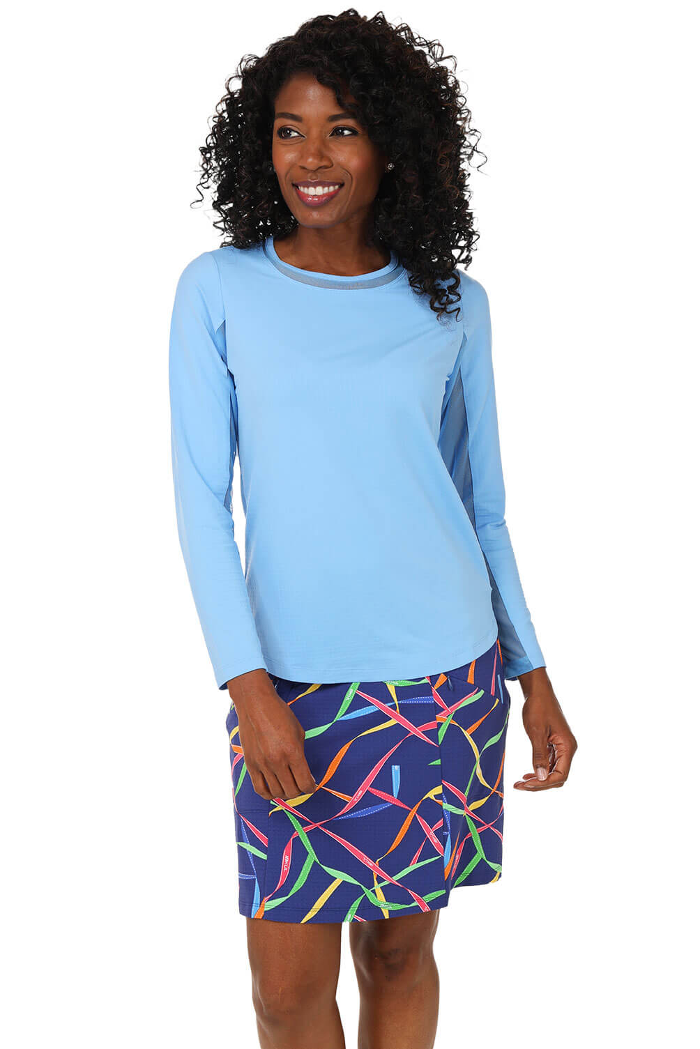 IBKUL Women's Golf Mesh Crew Neck in periwinkle.