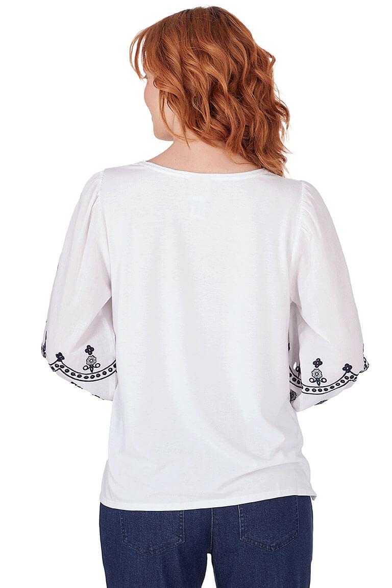 Petite By The Sea Embroidered Puff Sleeve Top