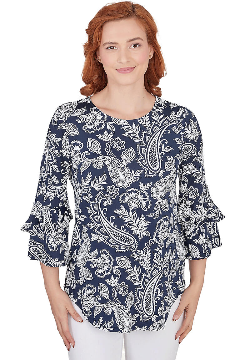 By The Sea Puff Print Paisley Top